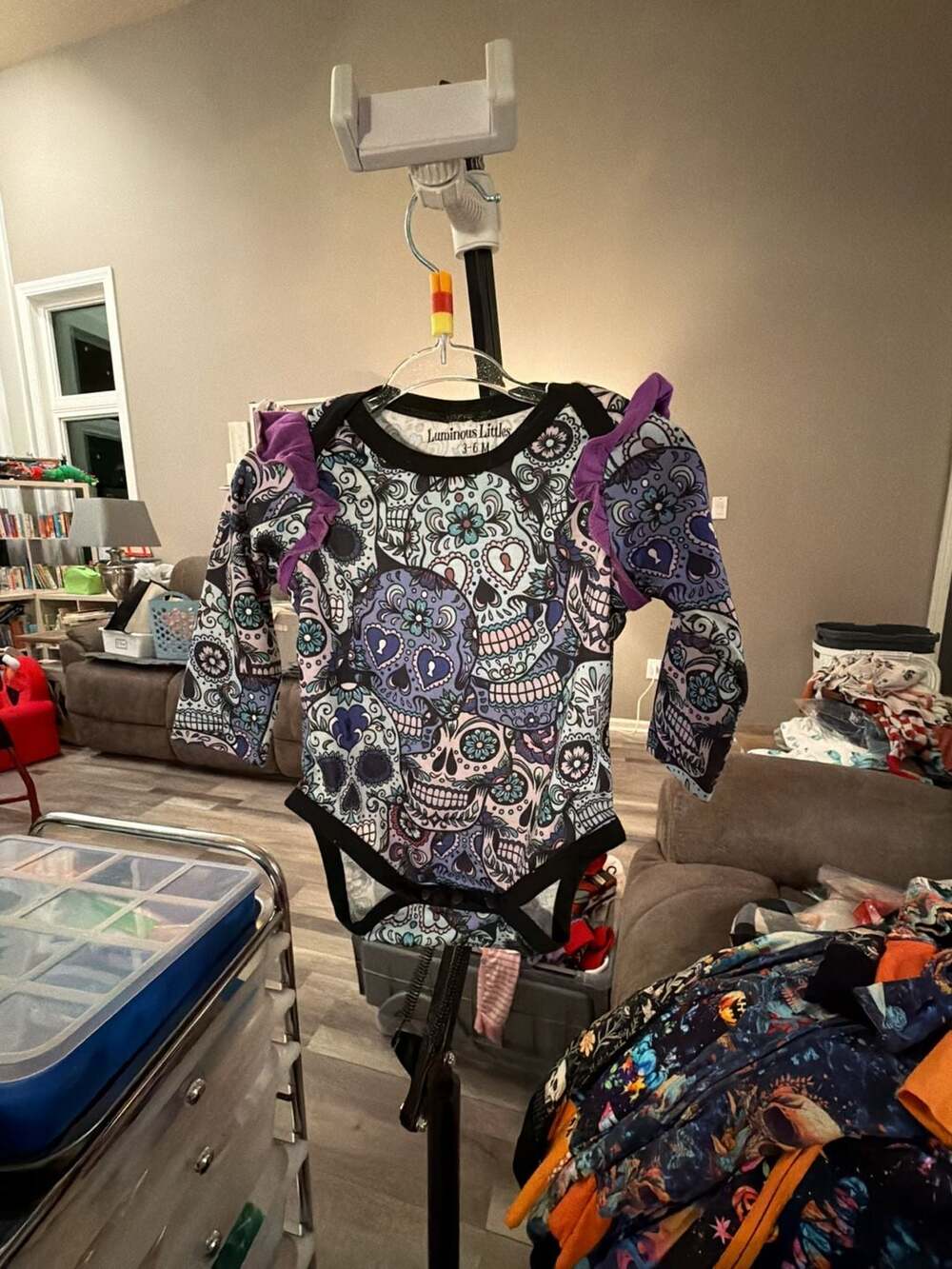 Luminous Littles Sugar Skull Bodysuit Size 3-6 M Ruffle Bamboo